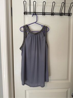 Express Beaded Halter Neck Chiffon Gray Camisole - Size Small